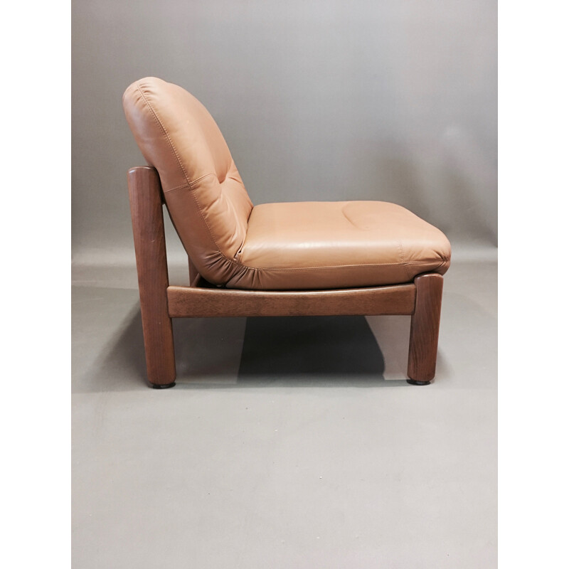 Ensemble de 6 fauteuils modulables en teck et cuir 1960