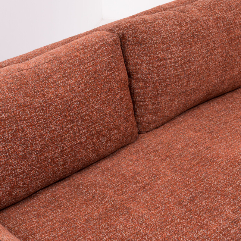 Vintage 4 seaters orange tweed tuxedo sofa by Milo Baughman