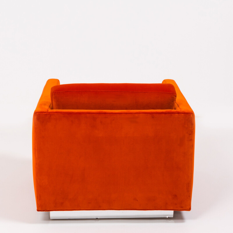 2 fauteuils en velours vintage orange par Milo Baughman,1960