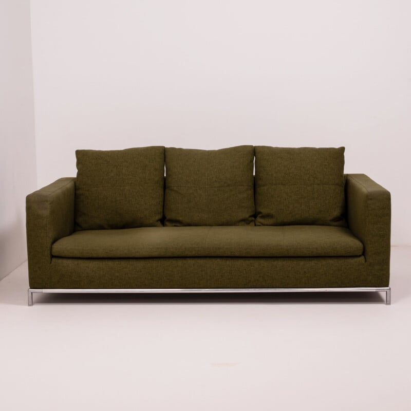 Vintage 3-seater "Georges" sofa in khaki  fabric by Antonio Citterio for B&B Italia,00's