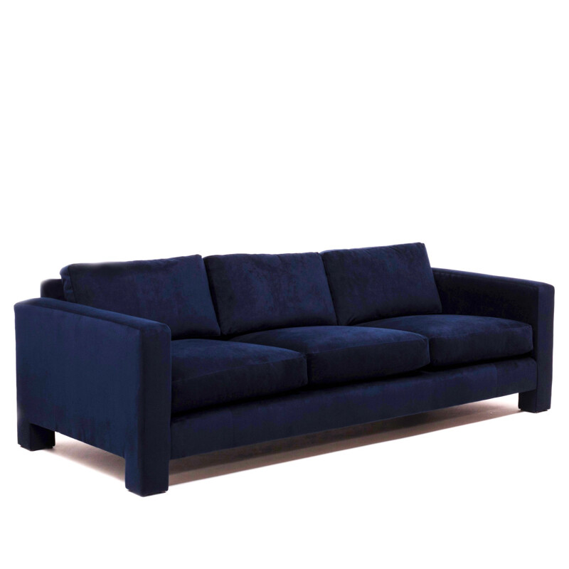 Vintage 3-seater sofa in navy velvet by Milo Baughman,1960