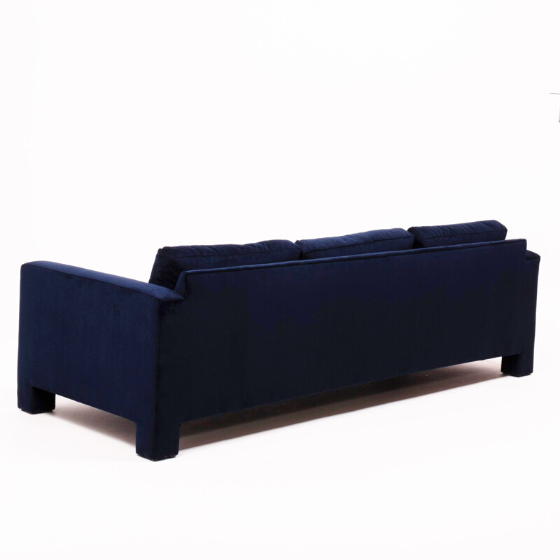 Vintage 3-seater sofa in navy velvet by Milo Baughman,1960