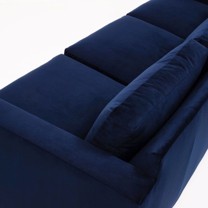 Vintage 3-seater sofa in navy velvet by Milo Baughman,1960