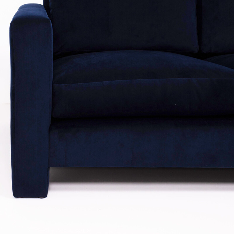 Vintage 3-seater sofa in navy velvet by Milo Baughman,1960