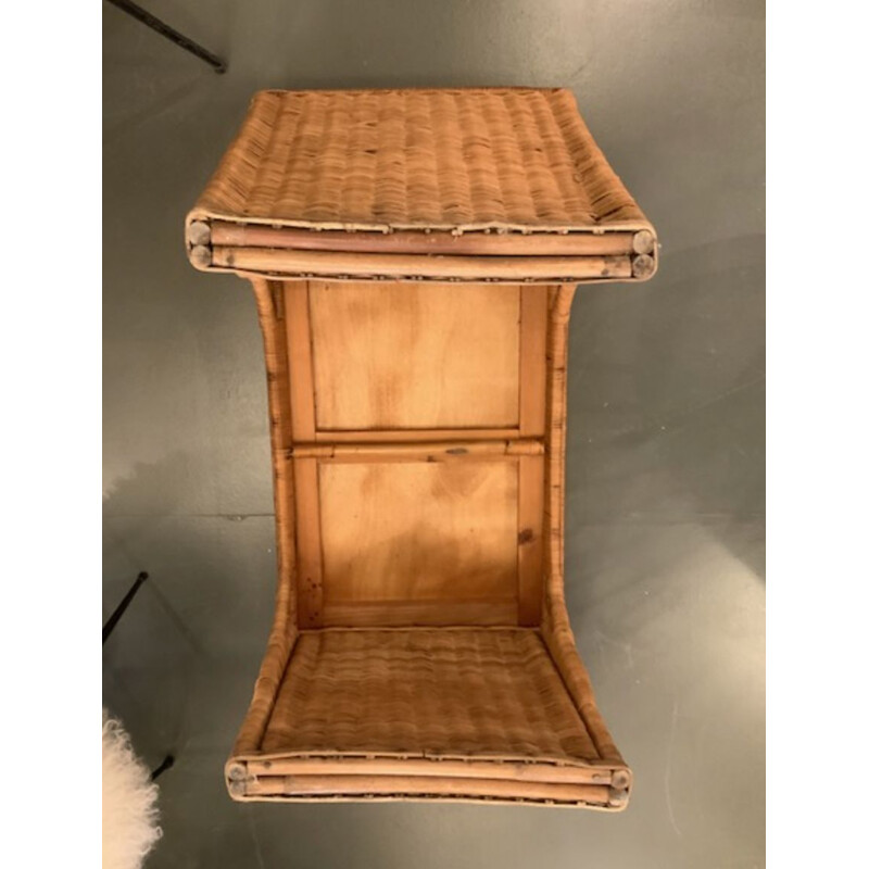 Vintage coffee table in rattan and ceramic, 1960