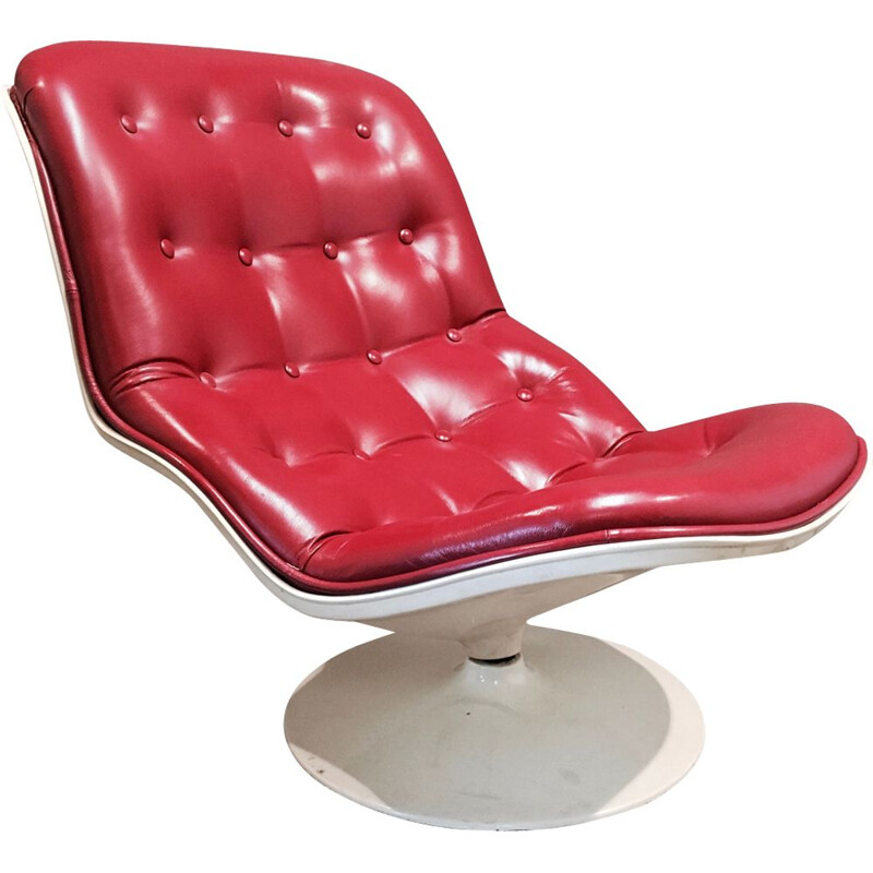 Vintage armchair swivel in leather Georges-Charles Van Rijck for Beaufort 1971
