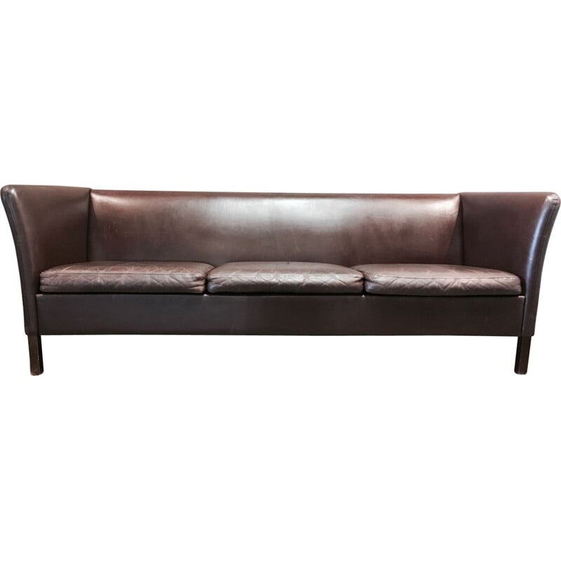 Vintage 3-seater sofa brown leather Scandinavian 1960s