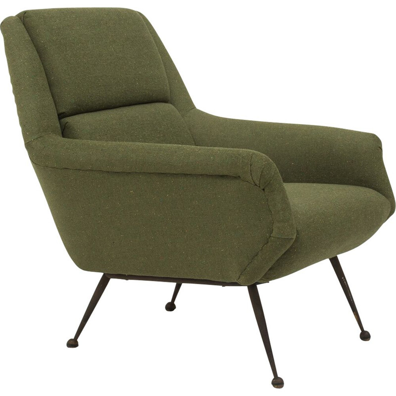 Vintage armchair in green wool by Gio Ponti for Minotti 1960s