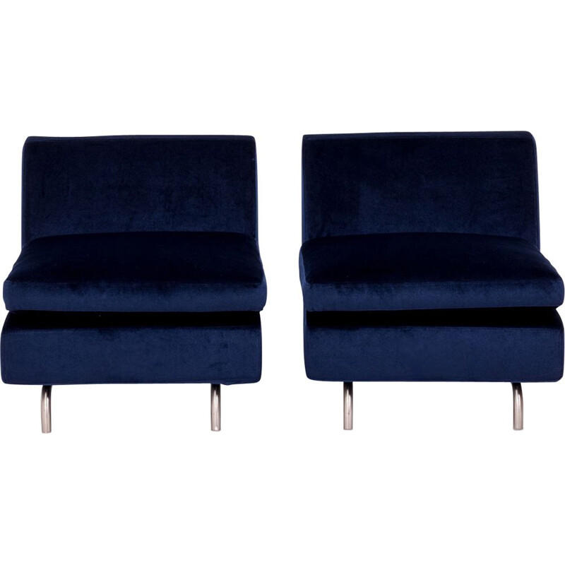 Set of 2 vintage blue velvet Debuffet armchairs by Rodolfo Dordoni for Minotti