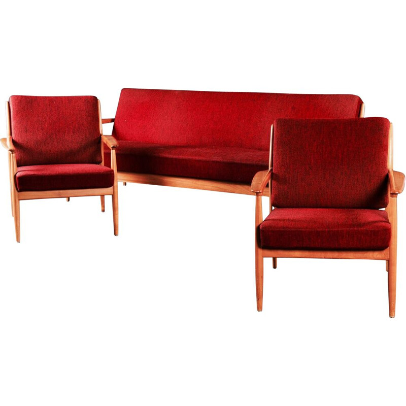 Set of a vintage convertible sofa and 2 armchairs Casala 1950s