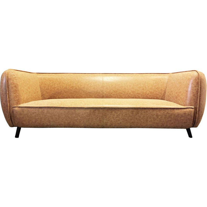 Vintage 4 seater sofa in Brown spotted leatherette