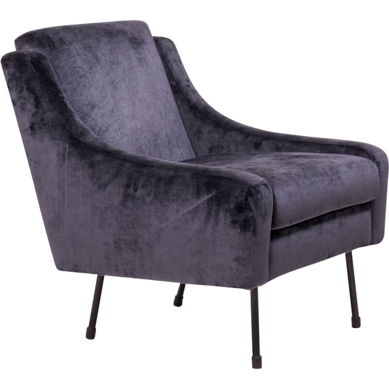 Fauteuil vintage en velours bleu foncé 1950