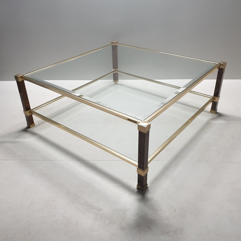 Vintage square coffee table for Vandel in glass and aluminium 1980