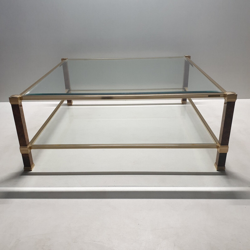 Vintage square coffee table for Vandel in glass and aluminium 1980