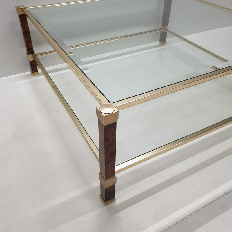 Table basse vintage carrée pour Vandel en verre et aluminium 1980