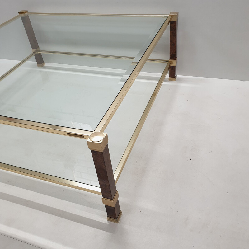 Vintage square coffee table for Vandel in glass and aluminium 1980