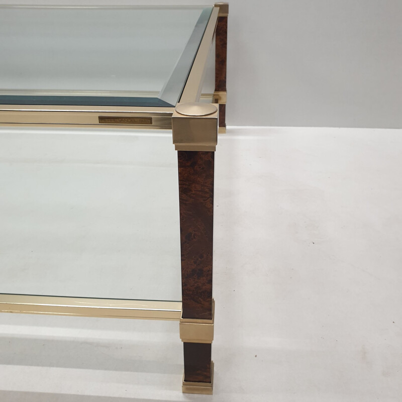 Table basse vintage carrée pour Vandel en verre et aluminium 1980