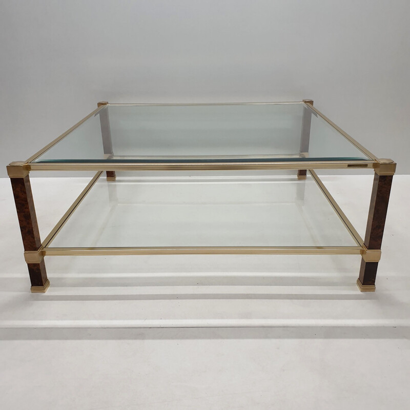 Vintage square coffee table for Vandel in glass and aluminium 1980