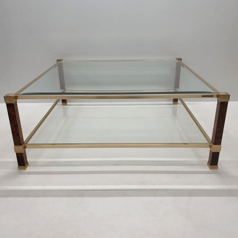 Vintage square coffee table for Vandel in glass and aluminium 1980