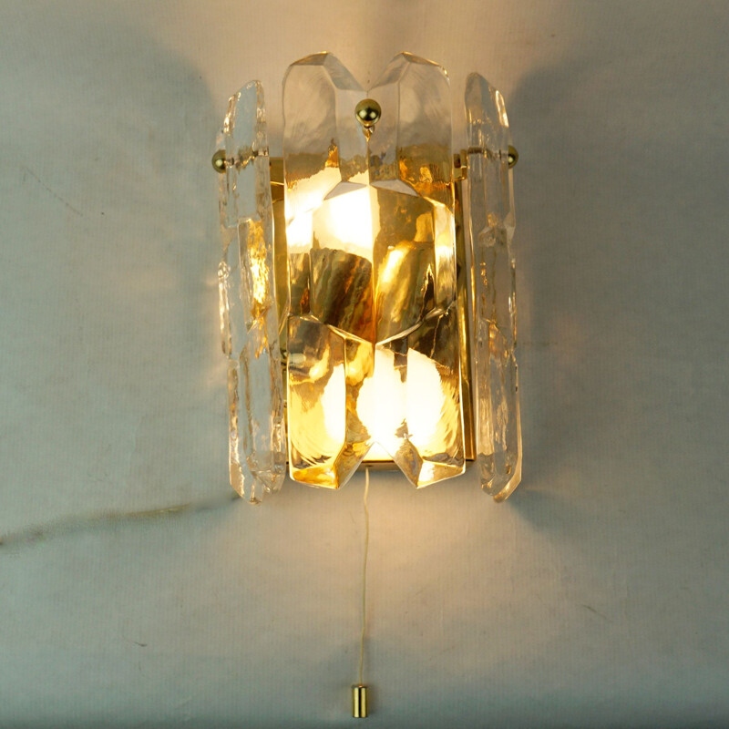 Lampada da parete vintage per Kalmar Vienna in ottone e vetro 1960