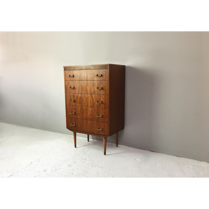 Vintage belgian chest of drawers in marple and teak 1960