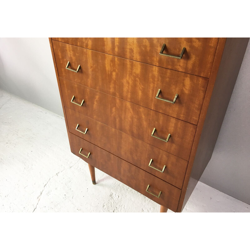 Vintage belgian chest of drawers in marple and teak 1960