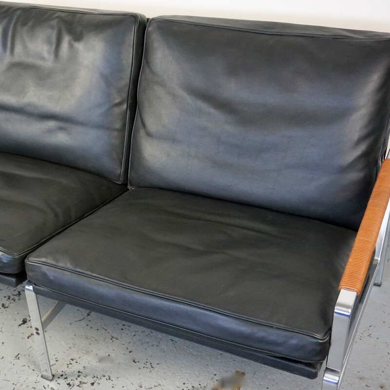 Vintage sofa for Lange in black leather and steel 1960