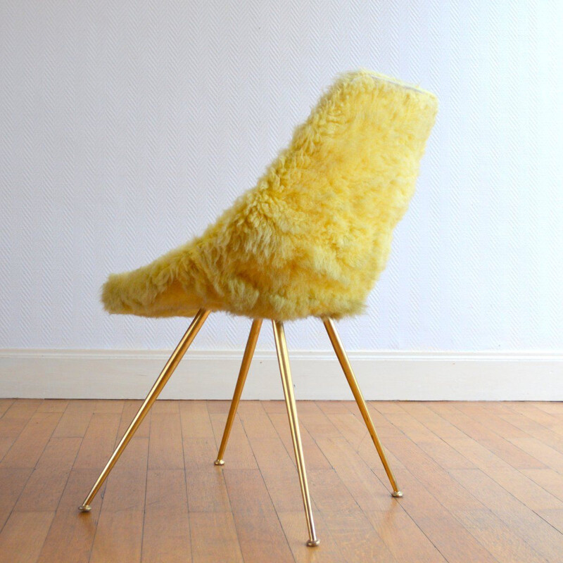 Vintage chair in yellow fabric and metal 1950