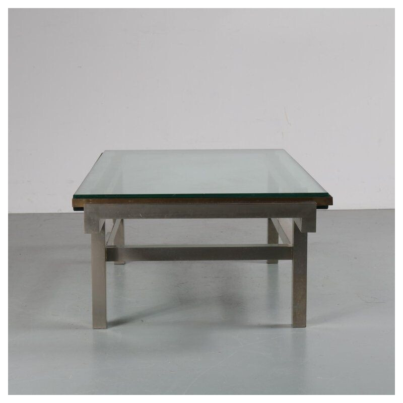 French vintage coffee table in steel and brass 1960
