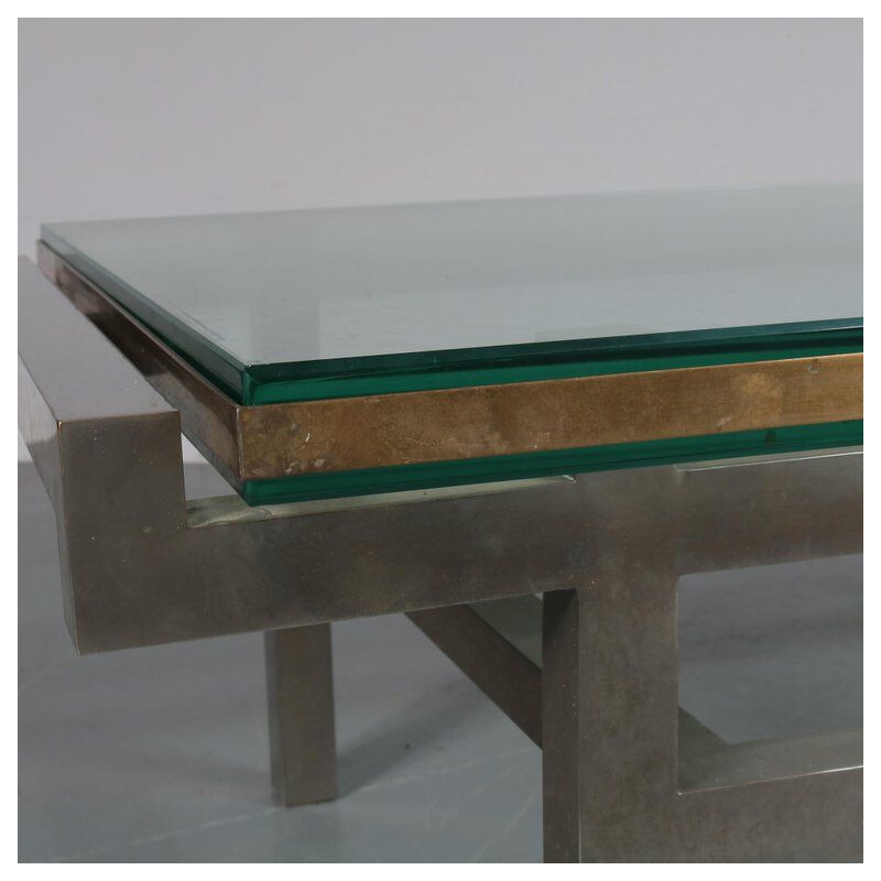 French vintage coffee table in steel and brass 1960