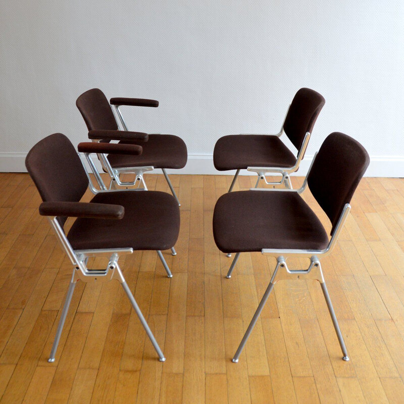 Set of 4 vintage DSC 106 chairs for Castelli in brown fabric and aluminium 1960