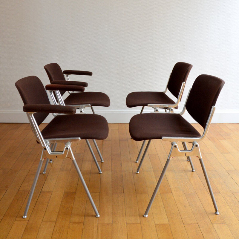 Set of 4 vintage DSC 106 chairs for Castelli in brown fabric and aluminium 1960