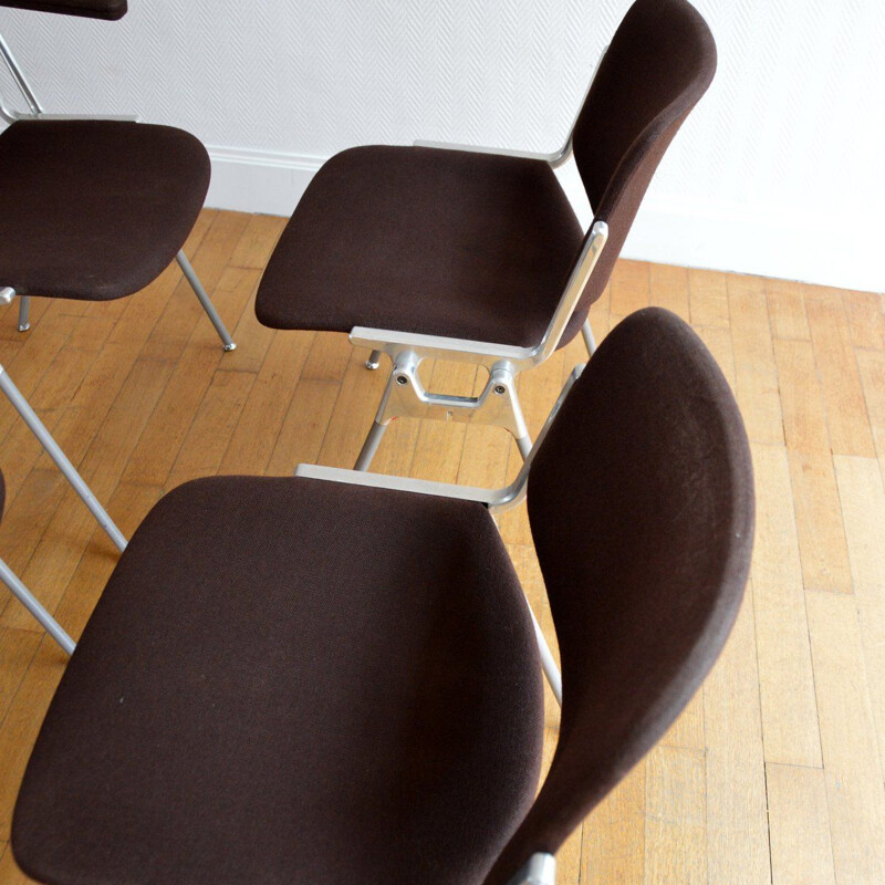 Set of 4 vintage DSC 106 chairs for Castelli in brown fabric and aluminium 1960