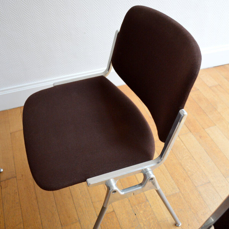 Set of 4 vintage DSC 106 chairs for Castelli in brown fabric and aluminium 1960
