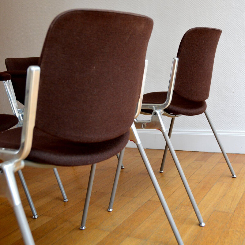 Suite de 4 chaises vintage DSC 106 pour Castelli en tissu marron et aluminium 1960