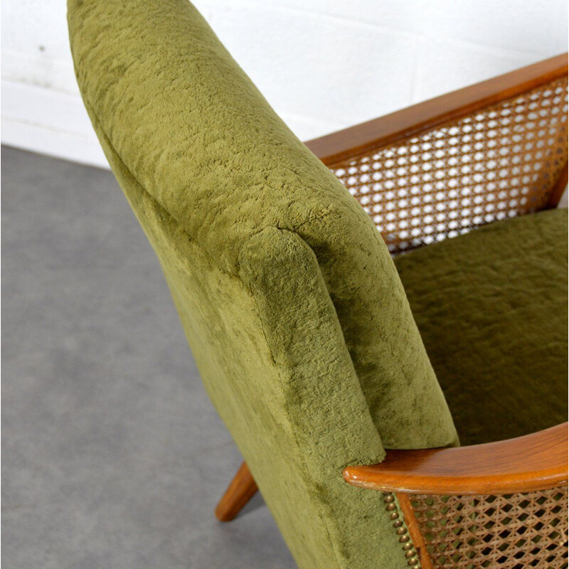 Pair of vintage german armchairs in green fabric and wood 1950