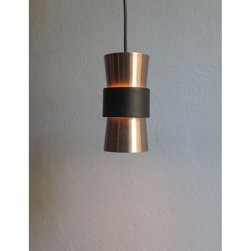 Vintage scandinavian coppered aluminium hanging lamp with black ring lamp 1950