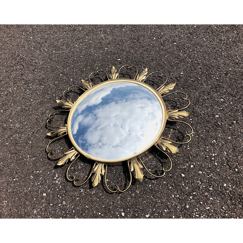 French vintage gilded brass mirror 1950