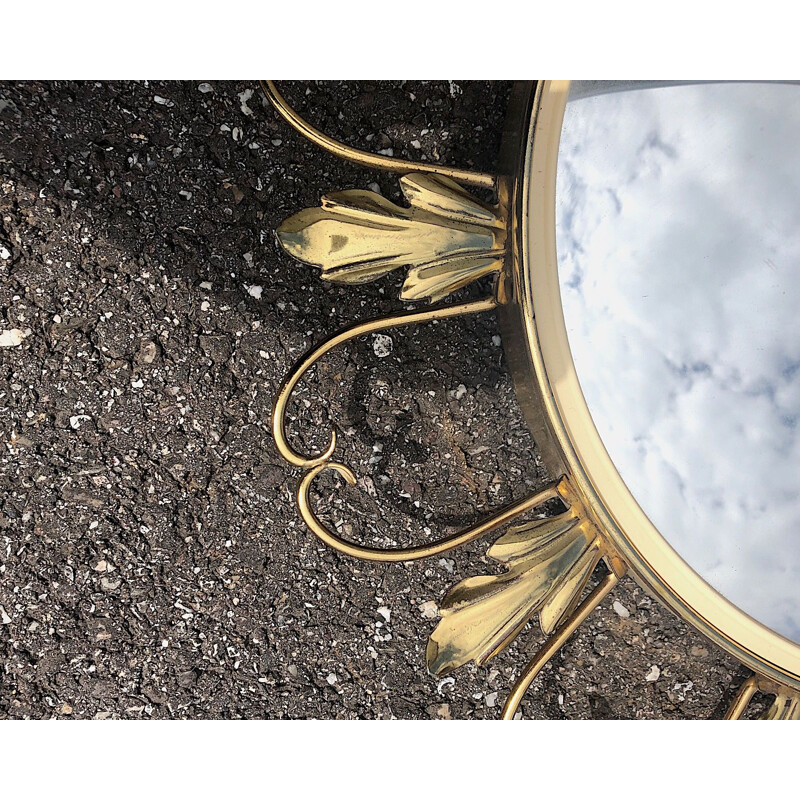 French vintage gilded brass mirror 1950