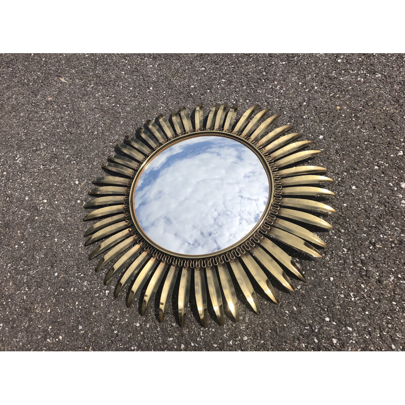 Vintage sun mirror in brass and glass 1950