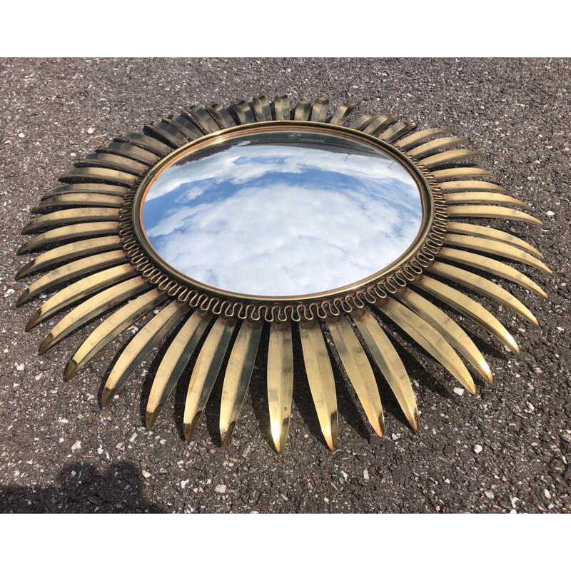 Vintage sun mirror in brass and glass 1950