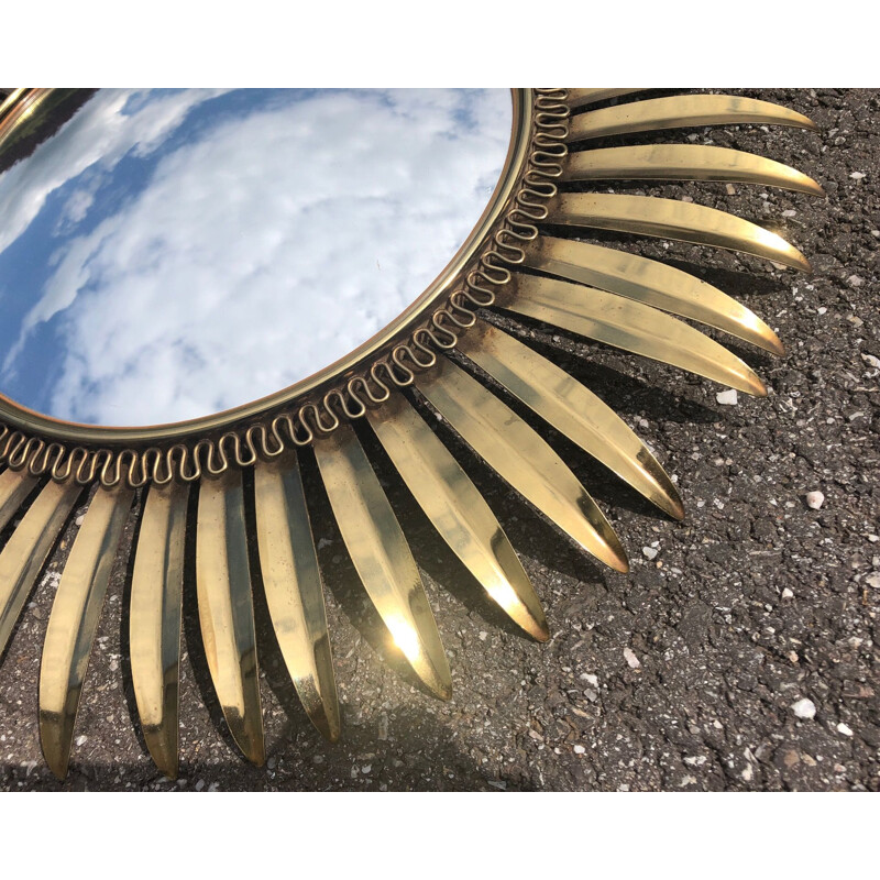 Vintage sun mirror in brass and glass 1950