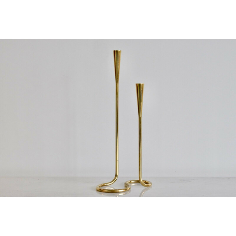 Vintage candlestick Large Serpentine in brass by Illums Bolighus Denmark 1950s