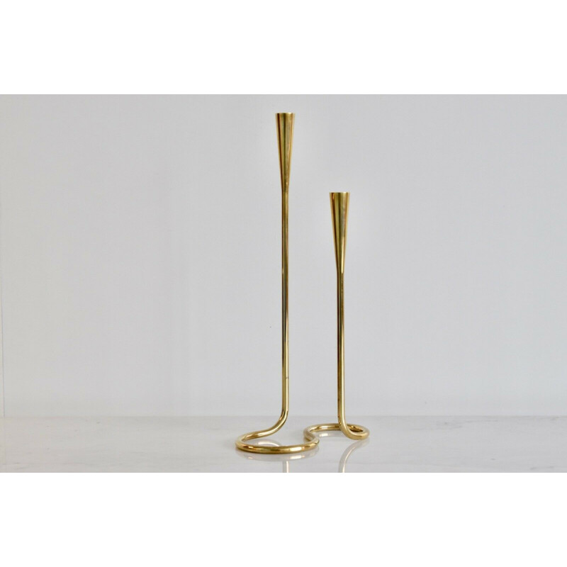 Vintage candlestick Large Serpentine in brass by Illums Bolighus Denmark 1950s