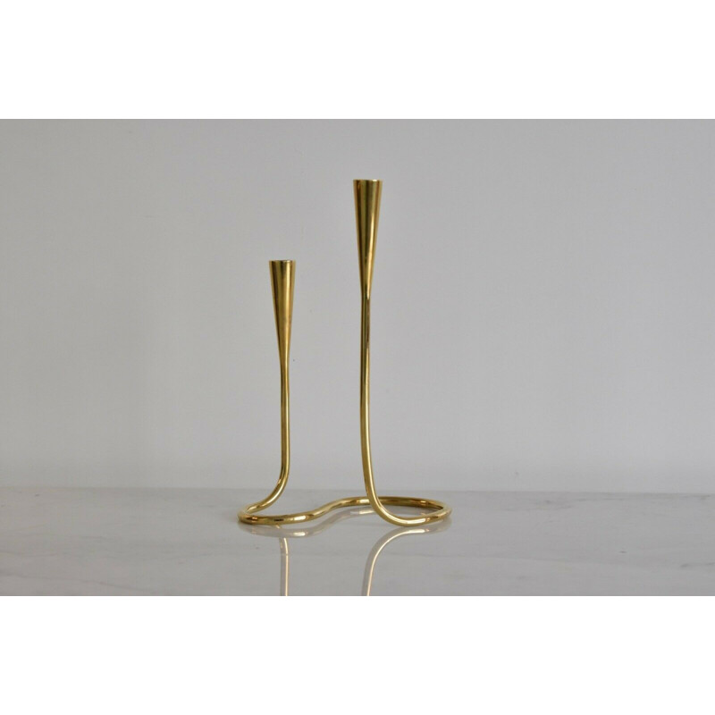 Vintage candlestick Small Serpentine in brass by Illums Bolighus Denmark 1950s