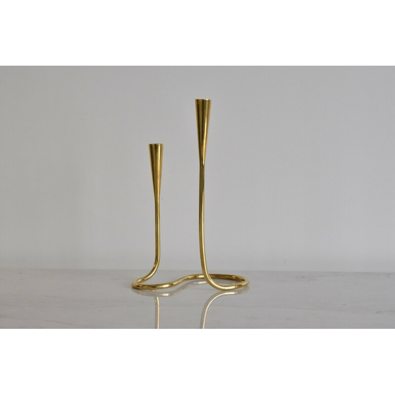 Vintage candlestick Small Serpentine in brass by Illums Bolighus Denmark 1950s
