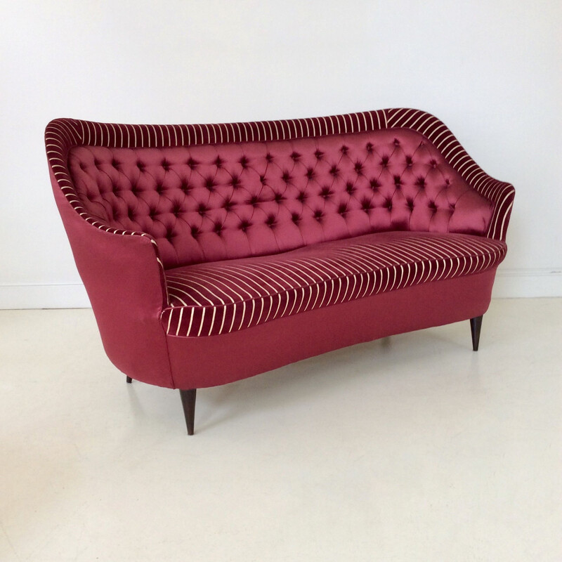 Vintage two-seater sofa in silk and striped velvet 1940s Italy