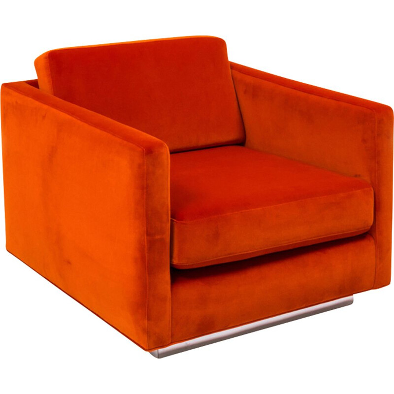 2 vintage orange velvet armchairs by Milo Baughman, 1960