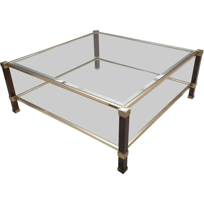 Vintage square coffee table for Vandel in glass and aluminium 1980