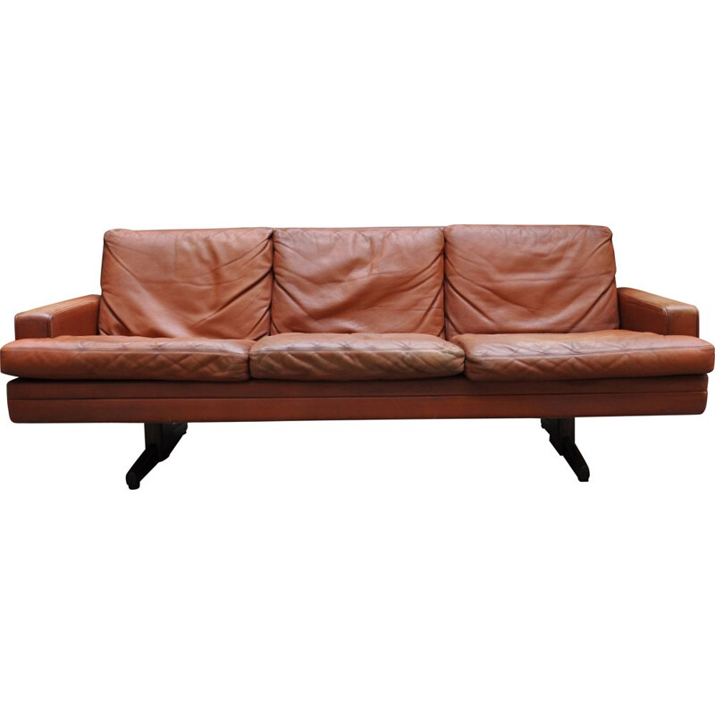 Vintage sofa model 807 brown leather Frederik A Kayser 1960